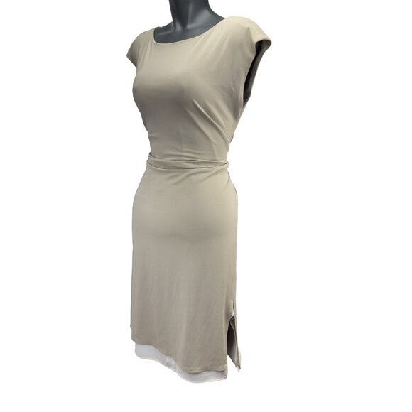 IRIS SETLAKWE Tie-waist Draped Minimalist‎ Office Transitional Tan Cream Dress M - Picture 3 of 8